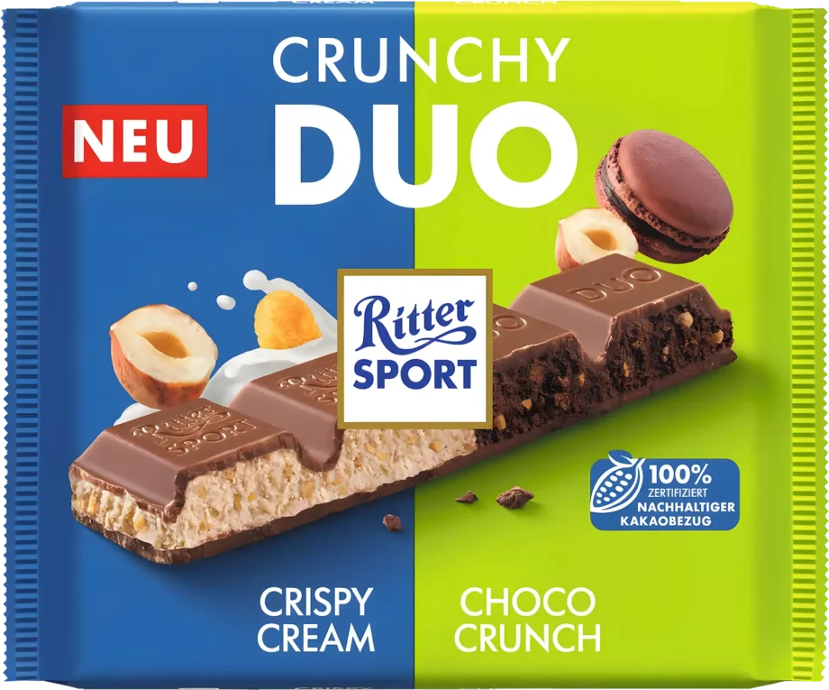 ritter sport duo crunchy milk chocolate bar 218g